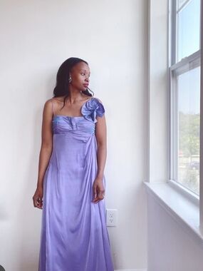 Teri Jon Lavender One-Shoulder Evening Gown